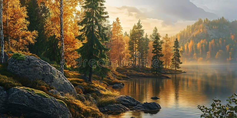 Autumn Lake Scene Forest Landscape Photography royalty-vrije illustratie