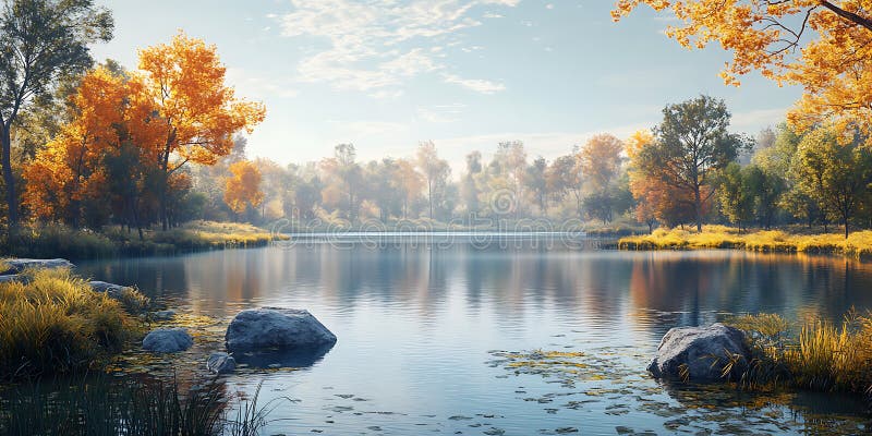 Autumn Lake Serene - Afvallandschapsfotografie vector illustratie