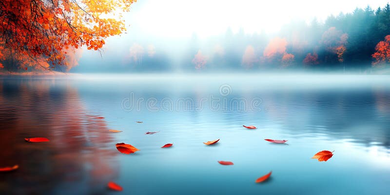 Autumn lake serenity misty fall landscape royalty-vrije illustratie