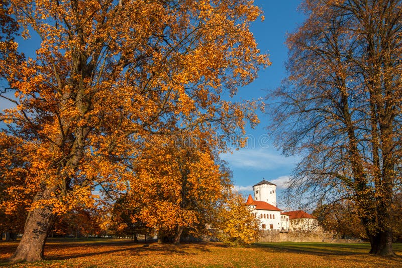 Autumn landscape, castle park Budatin nearby Zilina, Slovakia.