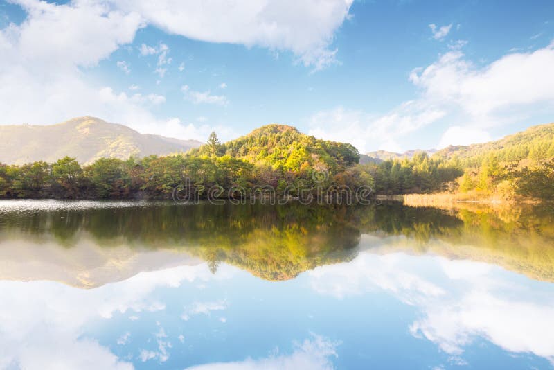 Autumn landscape of Cuihu Lake, Greenstone Valley Forest Park, Benxi, Liaoning, China.