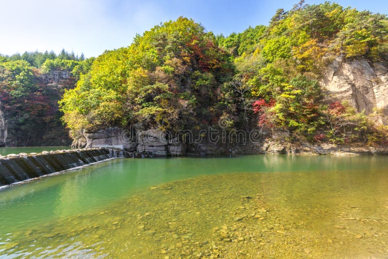 Autumn landscape of Cuihu Lake, Greenstone Valley Forest Park, Benxi, Liaoning, China.