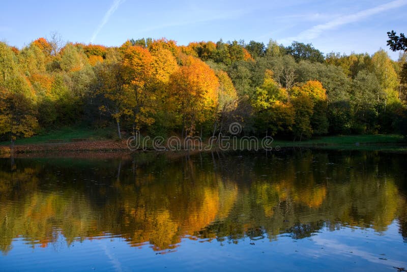 Autumn landscape of lake stock photography