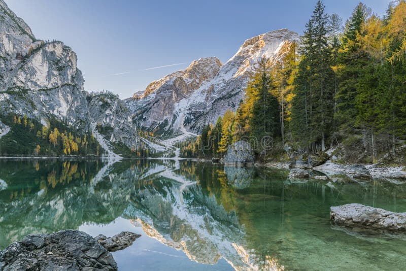 Autumn Landscape with Lake, Mountain and Reflection