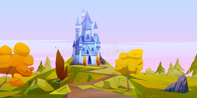 Autumn landscape with magic blue castle