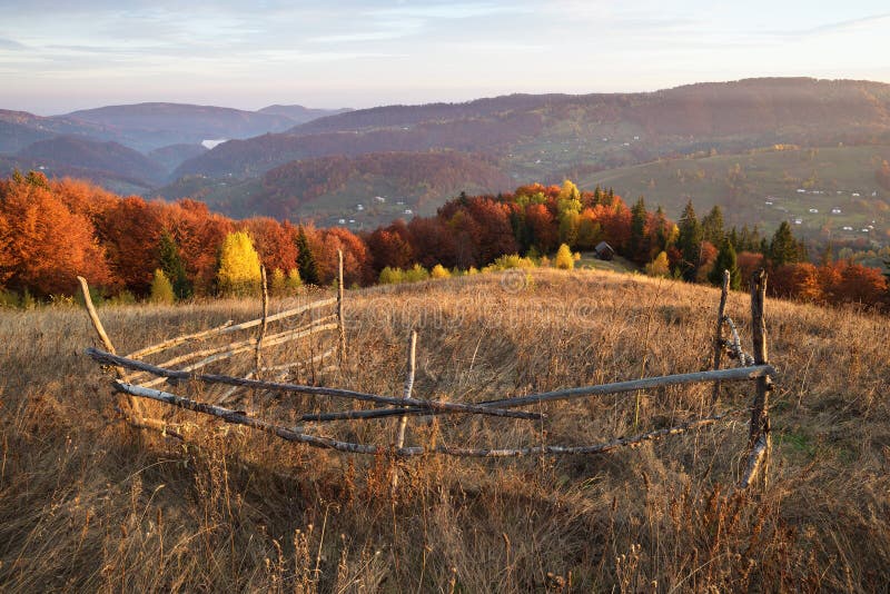 Autumn landscape in mountain village