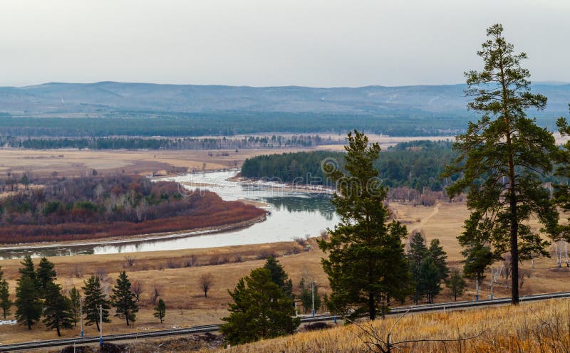 Autumn landscape. Selenga River