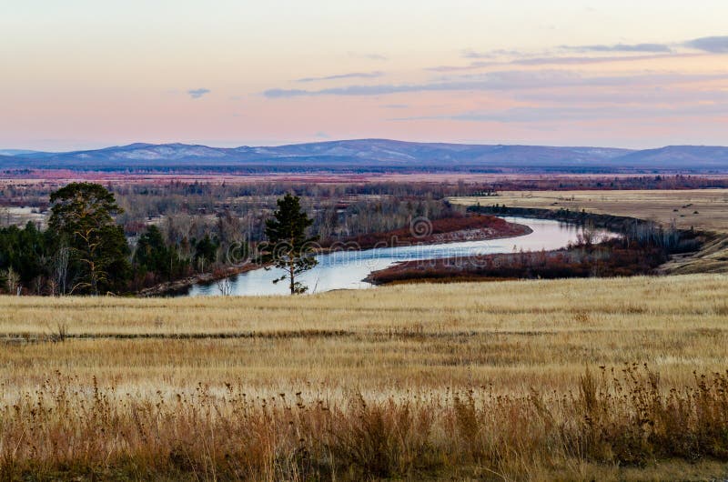 Autumn landscape. Selenga River