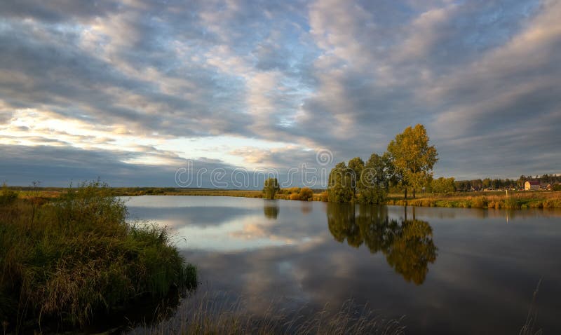 Autumn Landscape on the Ural Lake with Birch Trees on the Shore, Russia ...