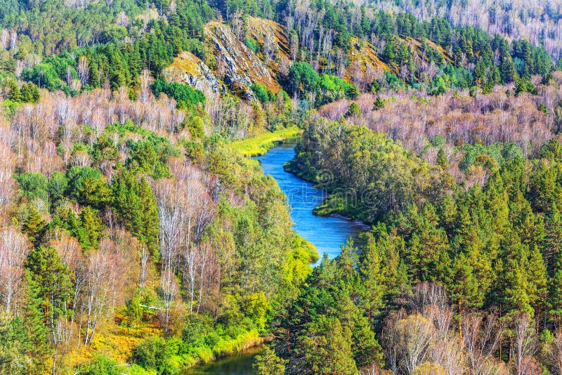 Autumn Landscape View From The Rocks On The River Berd Stock Photo