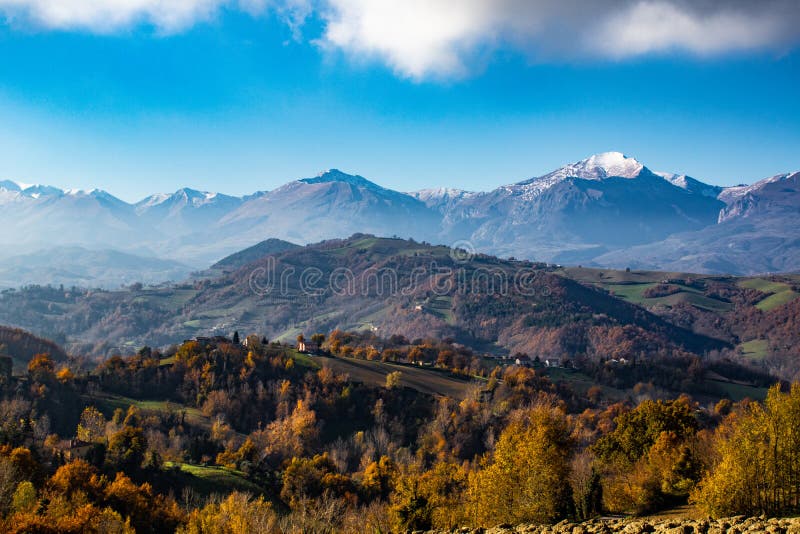 Autumn in Le Marche region of Italy looking towards the Sibillini National Park