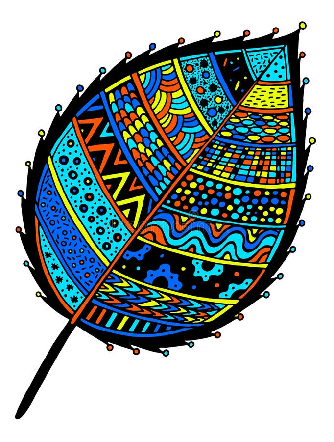 Autumn leaf isolated ornamental drawing. Vector illustration design. Vivid multicolor art. Vector design element. Line drawing. royalty free illustration