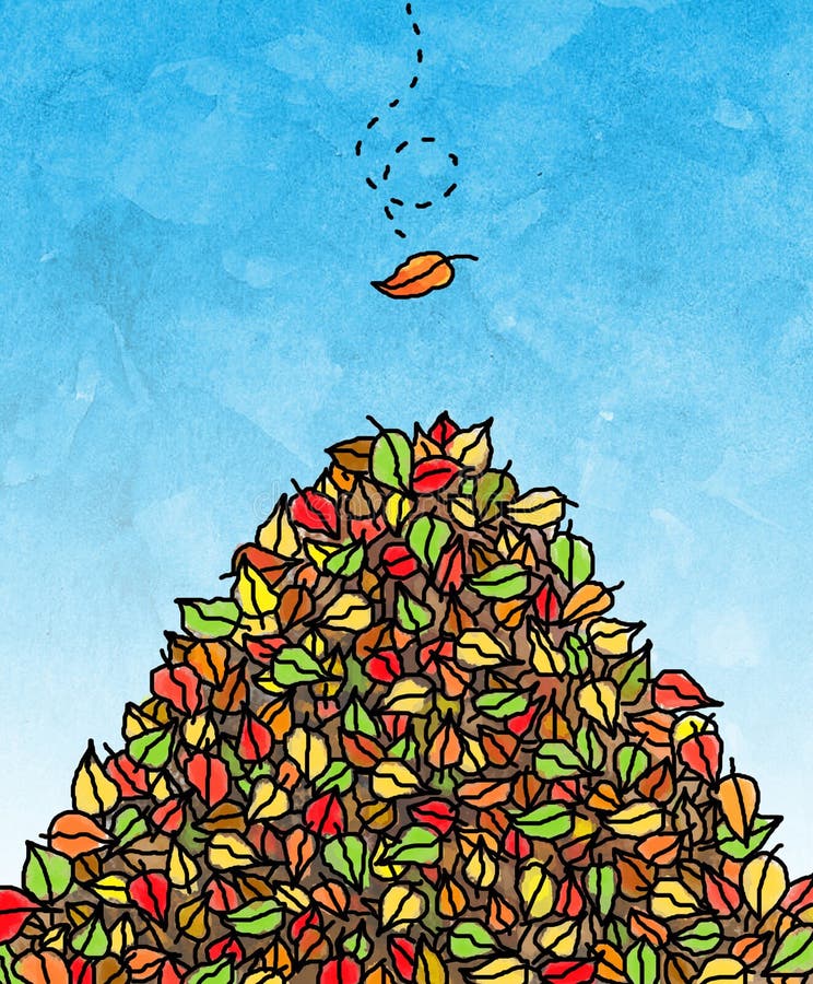 Cartoon Pile Of Fall Leaves : A man moves to shoot the last leaf from a tre...