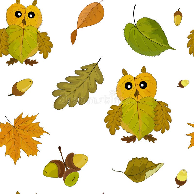 Autumn Leaves and Application of an Owl from Autumn Leaves. Seamless  Pattern Stock Illustration - Illustration of object, forest: 160332402