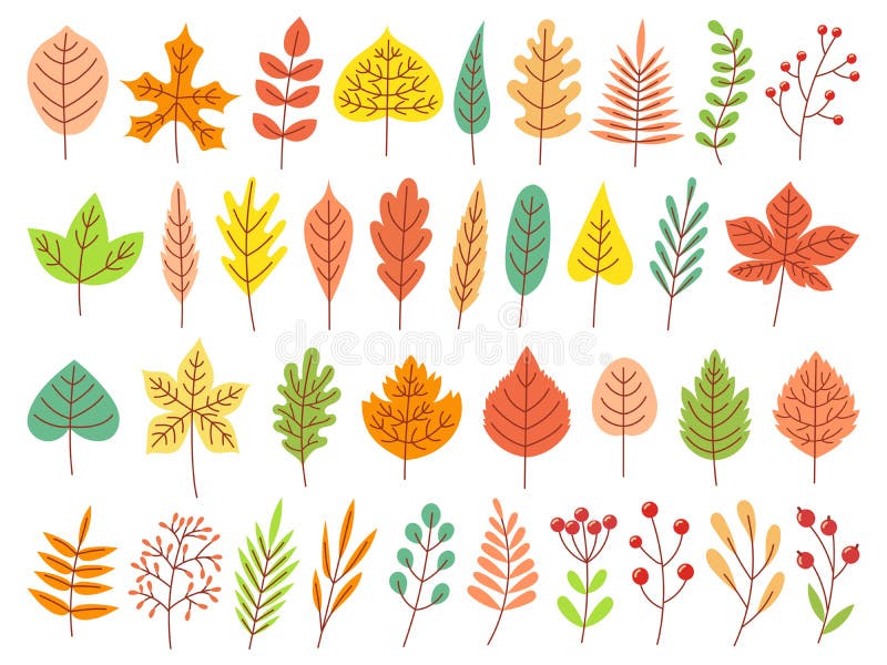 Autumn Leaves Feuille automnale jaune de jardin, feuille rouge de chute et ensemble plat tombé de vecteur de feuilles sèches illustration libre de droits