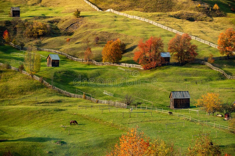 Autumn morning In the mountain of Transylvania, nature travel on the country side of Romania