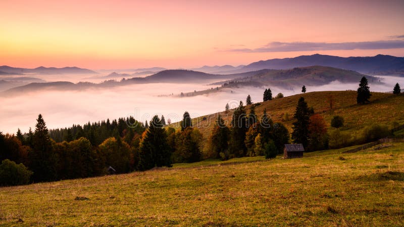 Autumn morning In the mountain of Transylvania, nature travel on the country side of Romania. Autumn In the mountain of Transylvania, nature travel on the stock image Autumn morning In the mountain of Transylvania, nature travel on the country side of Romania. Autumn In the mountain of Transylvania, nature travel on the stock image