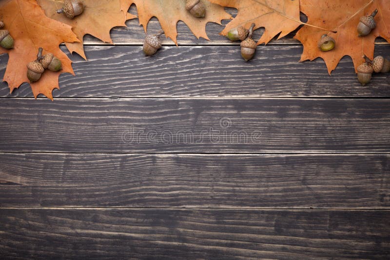 Autumn Oak Leaves And Acorns sulla Tabella di legno fotografie stock Autumn Oak Leaves And Acorns sulla Tabella di legno fotografie stock