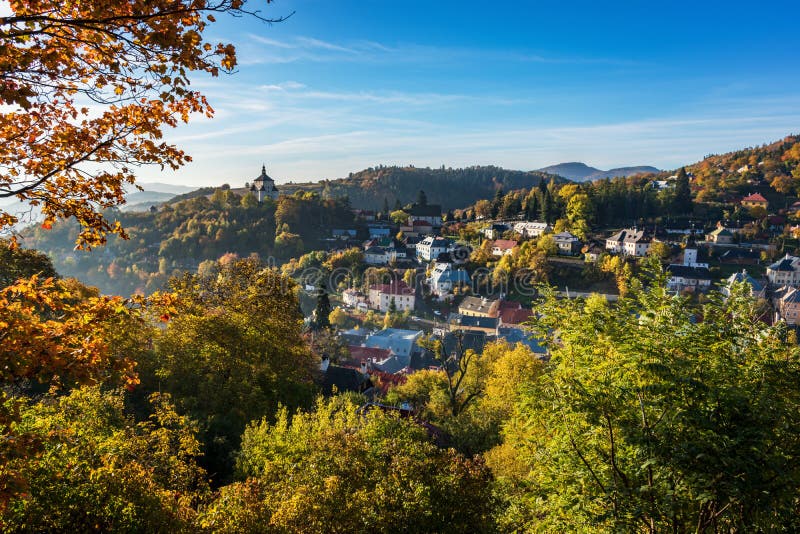 Autumn in old town with historical buildings in Banska Stiavnica, Slovakia, UNESCO