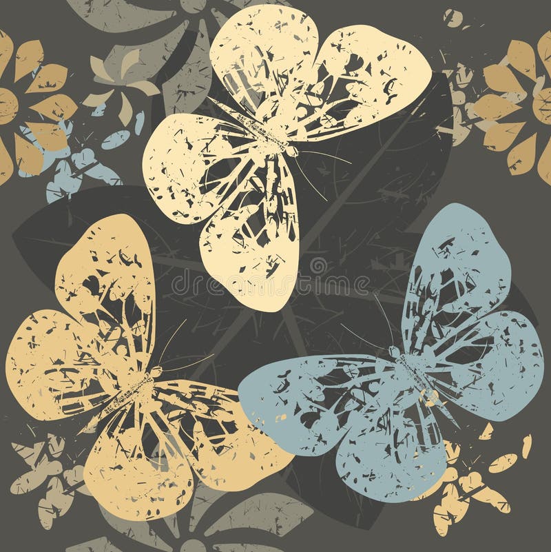 Autumn Pattern con las siluetas de la mariposa en las flores del flor stock de ilustración Autumn Pattern con las siluetas de la mariposa en las flores del flor stock de ilustración