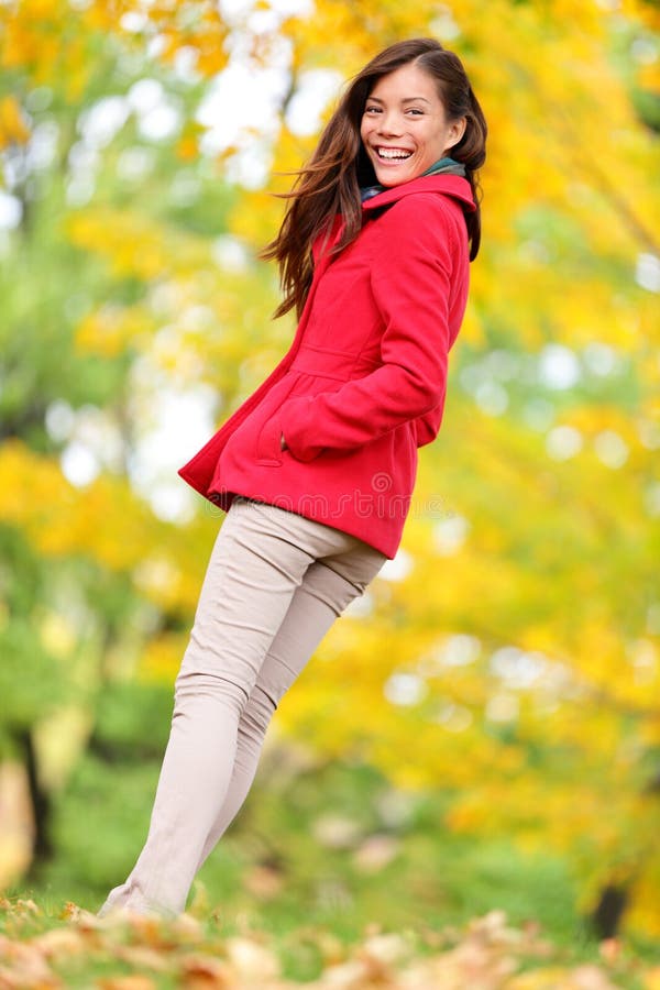 Autumn people - fall woman in forest foliage