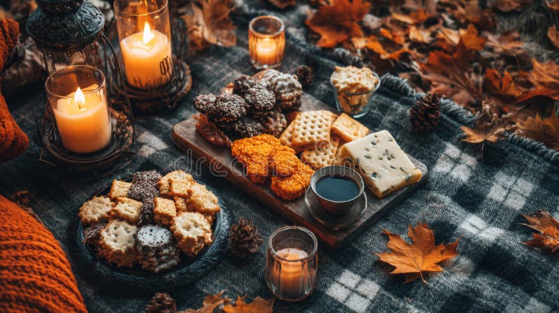 Autumn Picnic with Warm Drinks and Treats royalty free illustration