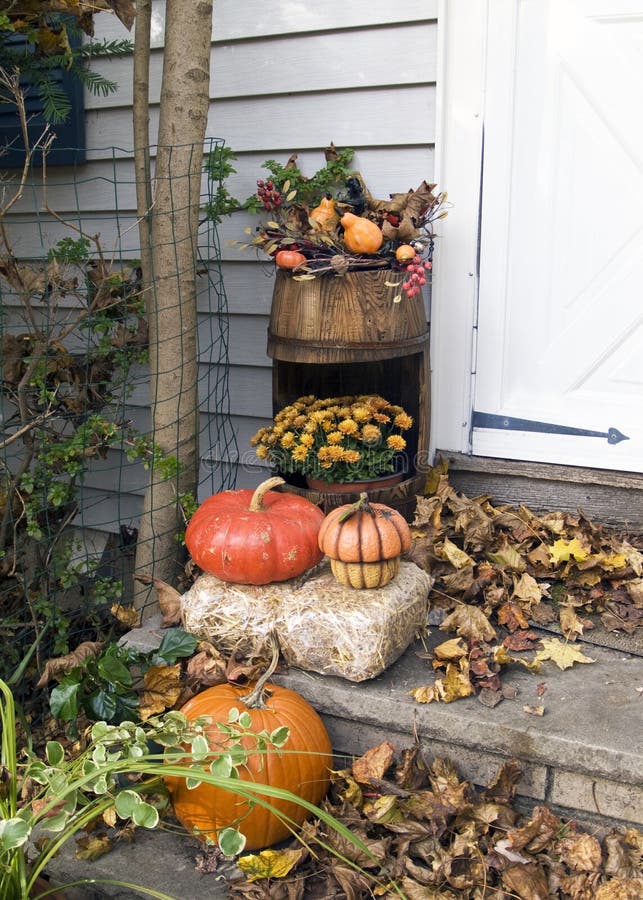 Autumn Porch Display stock photo. Image of leaves, steps - 97629142