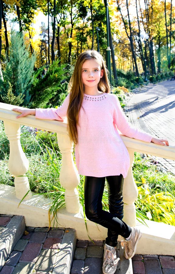 Autumn Portrait of Adorable Smiling Little Girl Child in the Pa Stock ...