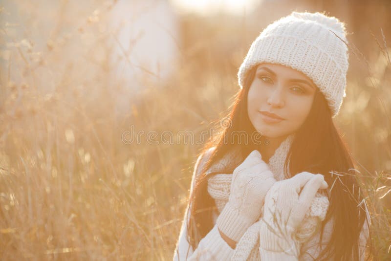 Autumn portrait of a beautiful woman in the field royalty free stock images Autumn portrait of a beautiful woman in the field royalty free stock images