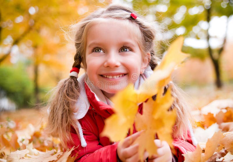 Autumn Portrait of a Little Girl Stock Photo - Image of female ...