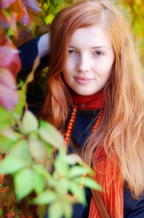 Autumn Portrait Of A Red Haired Girl Stock Image Image Of Haired 