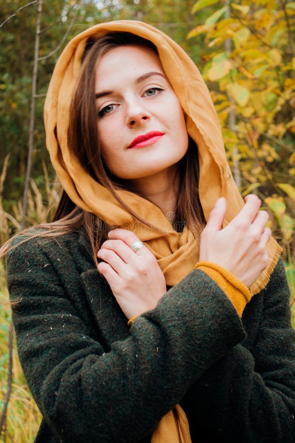 Autumn Portrait, Young Beautiful Girl With Long Hair In Nature W picture