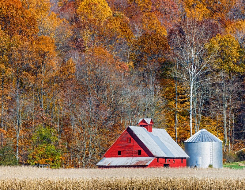 Autumn Red Barn and Hillside