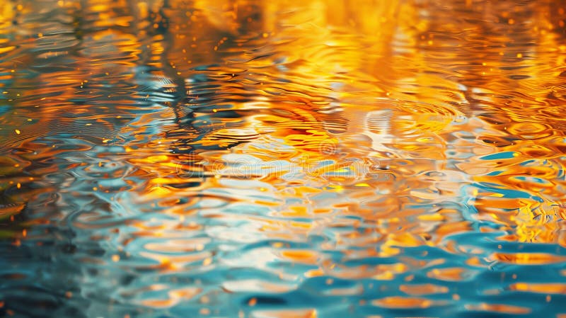 Autumn reflections colorful patterns on water with natural light, creating mesmerizing display stock illustration