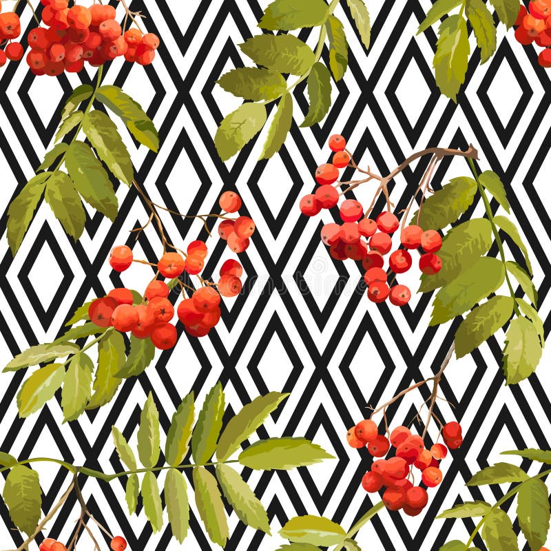 Autumn Rowan Berry Background - modèle sans couture de vintage géométrique illustration libre de droits Autumn Rowan Berry Background - modèle sans couture de vintage géométrique illustration libre de droits