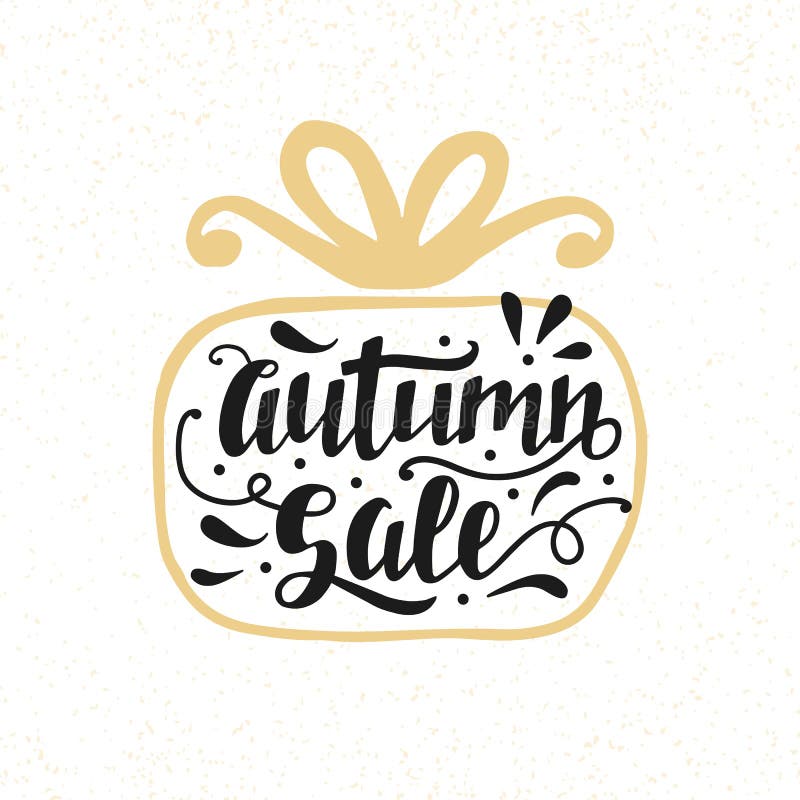 Autumn Sale banner with hand lettering, inscription in gift box silhouette stock illustration Autumn Sale banner with hand lettering, inscription in gift box silhouette stock illustration