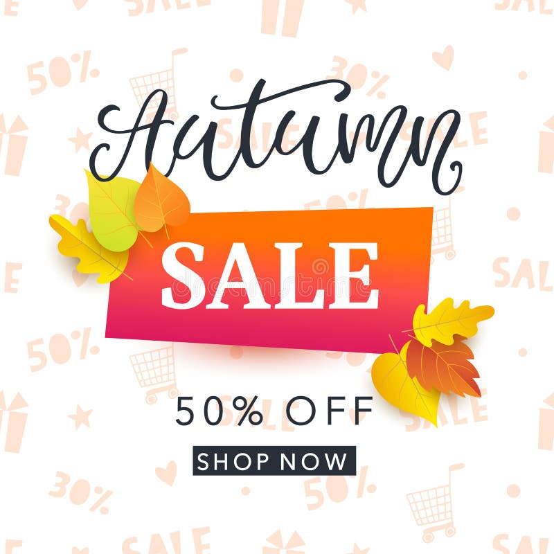 Autumn sale banner template with bright colorful fall leaves and hand written ink calligraphy stock illustration Autumn sale banner template with bright colorful fall leaves and hand written ink calligraphy stock illustration