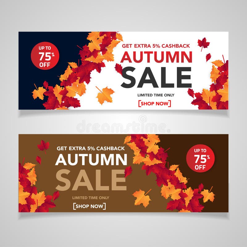 Autumn sale banner template with leaves, fall leaves for shopping sale. banner design. Poster, card, label, web banner. Vector ill