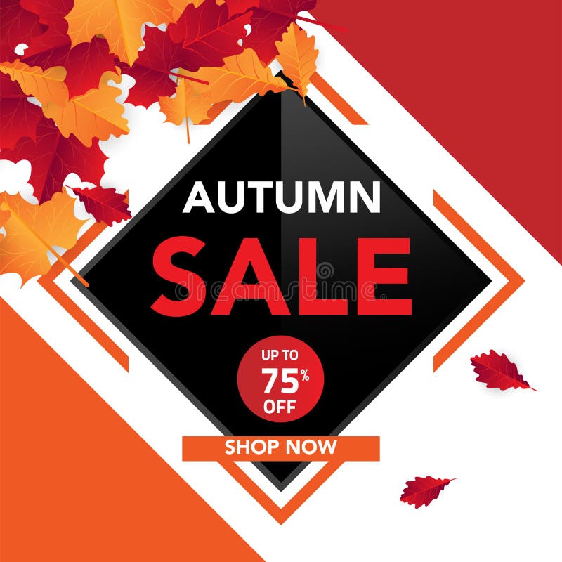 Autumn sale banner template with leaves, fall leaves for shopping sale. banner design. Poster, card, label, web banner. Vector ill