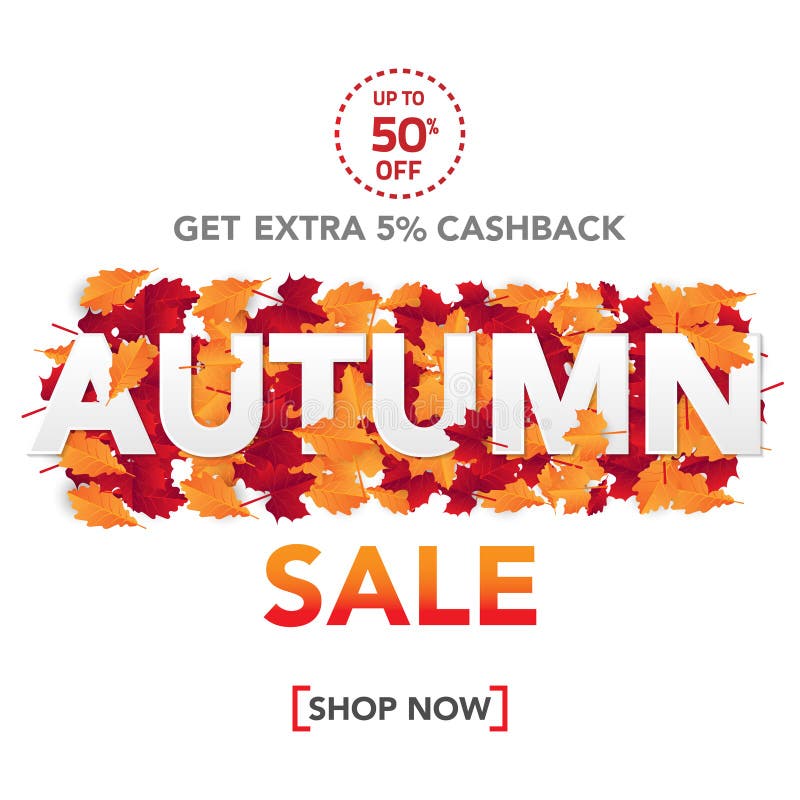 Autumn sale banner template with leaves, fall leaves for shopping sale. banner design. Poster, card, label, web banner. Vector ill