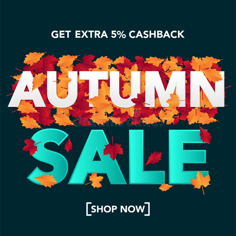 Autumn sale banner template with leaves, fall leaves for shopping sale. banner design. Poster, card, label, web banner. Vector ill