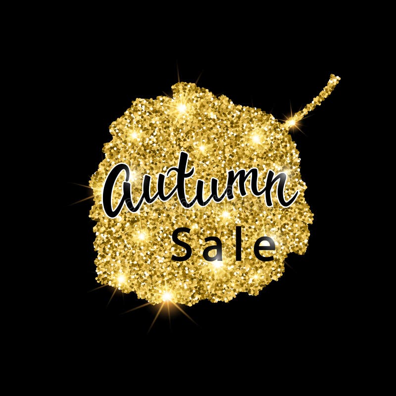Autumn Sale-Bürstenbeschriftung Goldfunkeln-Fahnendesign mit Scheinen auf schwarzem Hintergrund Saisonrabattfallplakat stock abbildung Autumn Sale-Bürstenbeschriftung Goldfunkeln-Fahnendesign mit Scheinen auf schwarzem Hintergrund Saisonrabattfallplakat stock abbildung