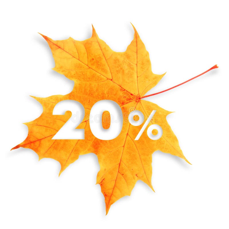 Autumn sale - 20. Colorful maple leaf with text on white background