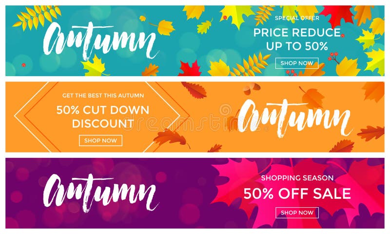 Autumn sale shopping discount vector poster fall maple leaf gold web banner