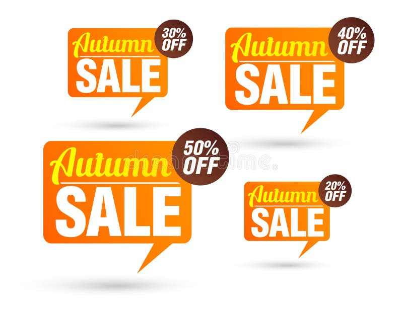 Autumn sale tag speech bubble. Set of 20, 30, 40, 50 off discount