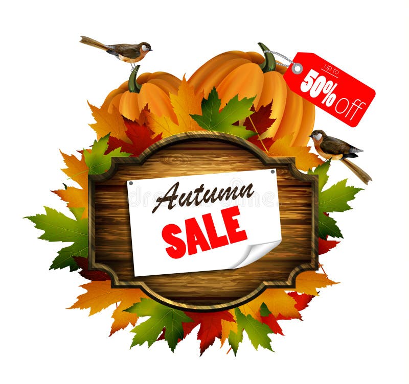 Autumn Sale Wooden Signboard Stock Vector Illustration of leaf