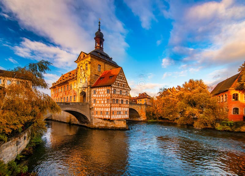 Autumn Scenery with Old Town Hall of Bamberg, Germany. UNESCO World ...