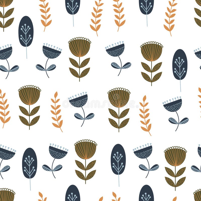 Autumn seamless pattern with wild floral elements. Hand drawn leaves, flowers, herbs. Modern repeatable background with stock illustration Autumn seamless pattern with wild floral elements. Hand drawn leaves, flowers, herbs. Modern repeatable background with stock illustration