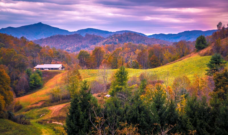 Autumn season and sunset over boone north carolina landscapes