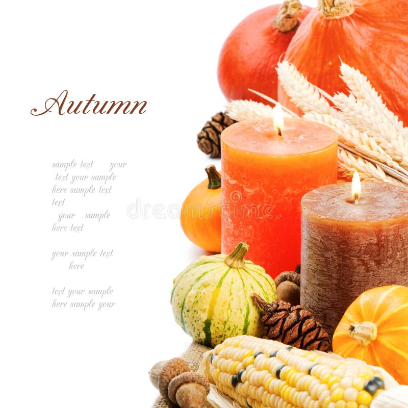 Autumn setting with candles and pumpkins royalty free stock photo Autumn setting with candles and pumpkins royalty free stock photo